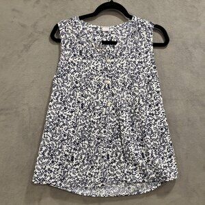 GAP Shirt Womens‎ Small White Blue Floral Sleeveless Pintuck Button Front Top